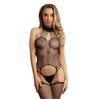 Le Désir - sieťovaný set s ramienkami na krk (čierny) - S-XL