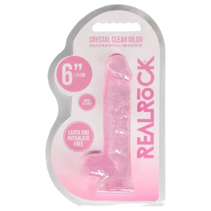 RealRock - realistické dildo - priesvitné ružové - 15 cm
