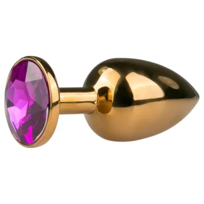 EasyToys Metal No.1 - análny kolík v tvare kužeľa s fialovým kamienkom (zlatý, 2,5 cm)