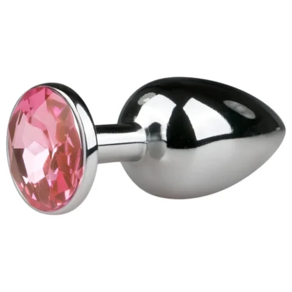 EasyToys Metal No.1 - análny kolík v tvare kužeľa s ružovým kameňom (strieborný, 2,7 cm)