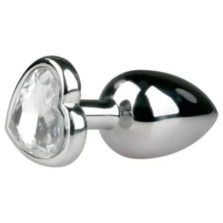 EasyToys Metal No.2 - análny kolík so srdiečkovým kameňom (strieborno-biely)