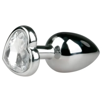 EasyToys Metal No.2 - análny kolík so srdiečkovým kameňom (strieborno-biely)