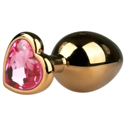Easytoys - análny kovový plug so zirkónom - zlatý/pink - 3 cm