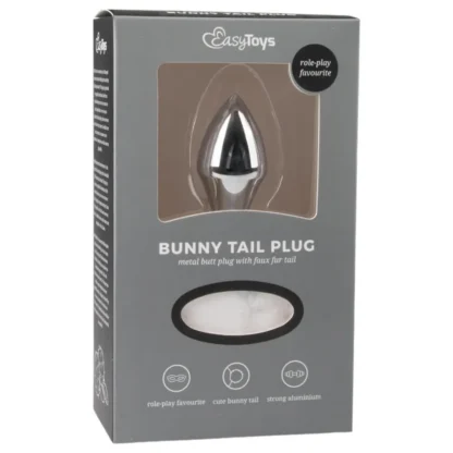 EasyToys Bunny NO1 - kovový análny kolík so zajačím chvostíkom (strieborný-biely)
