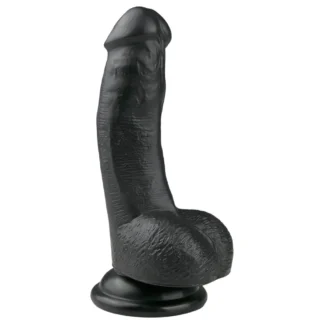 Easytoys - realistický dildó s prísavkou a semenníkmi - čierny 15 cm