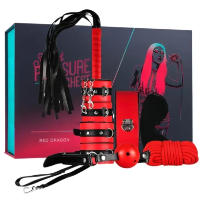 Secret Pleasure Chest - pokročilá BDSM sada - 10-dielna (červená)
