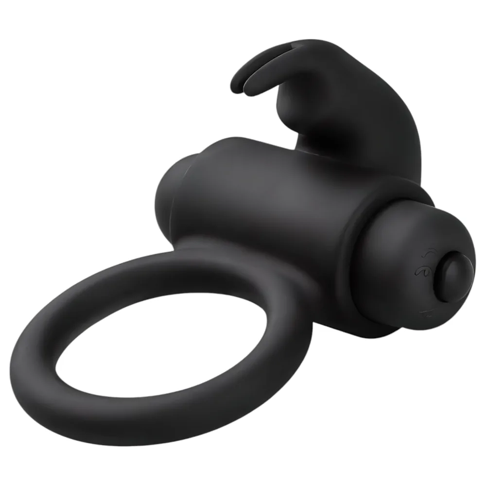 EasyToys - vibračný erekčný krúžok s králikom - čierny