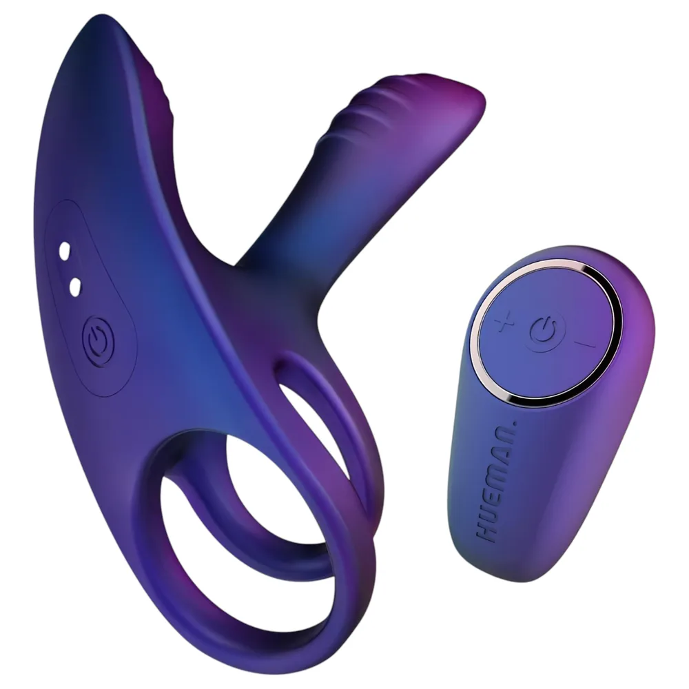 Hueman Infinity Ignite - vibračný erekčný krúžok na penis a semenníky - fialový