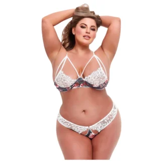 Baci Plus Size - kvetinová, čipková súprava podprseniek (biela)
