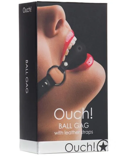 Ouch! Roubík s guľou a koženými popruhmi – čierny (OU047BLK)