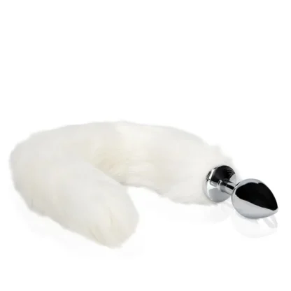 Ouch! Fox Tail – kovový análny kolík s líščím chvostom, biely