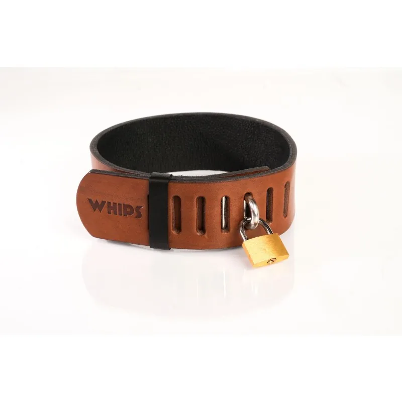 Whips Primal Bond obojok s visiacim zámkom – malý, hnedý – Obrázok 2