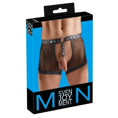 Svenjoyment - otvorené pánske sieťované spodné prádlo s erekčným krúžkom (čierne)