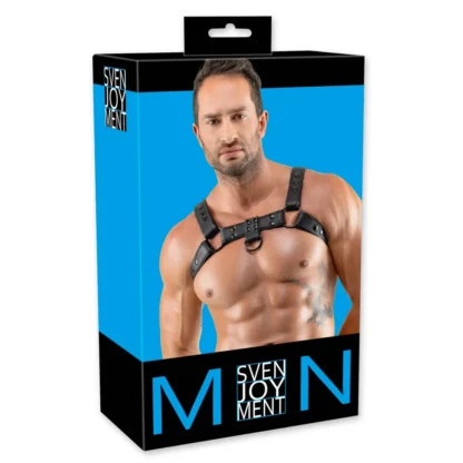 Svenjoyment - postroj na hruď z umelej kože (čierny)