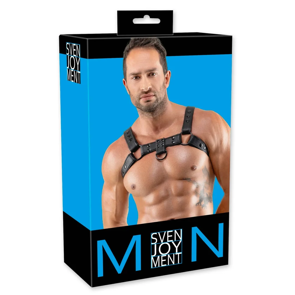 Svenjoyment - postroj na hruď z umelej kože (čierny)