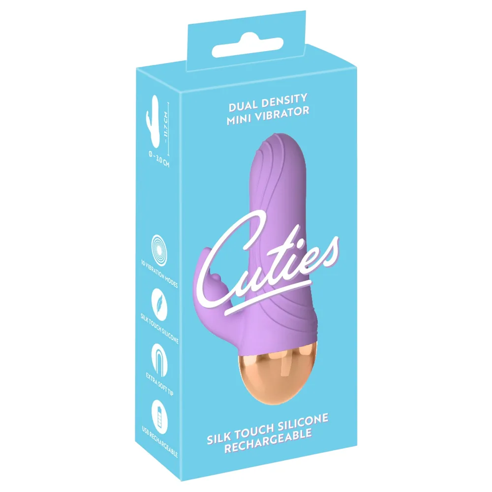 Cuties - akumulátorový, vodotesný mini vibrátor s klitorisovým ramienkom (fialový)