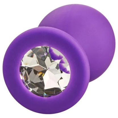 Baseks - silikónový análny kolík s krištáľovým kamienkom (fialový) - 8 cm