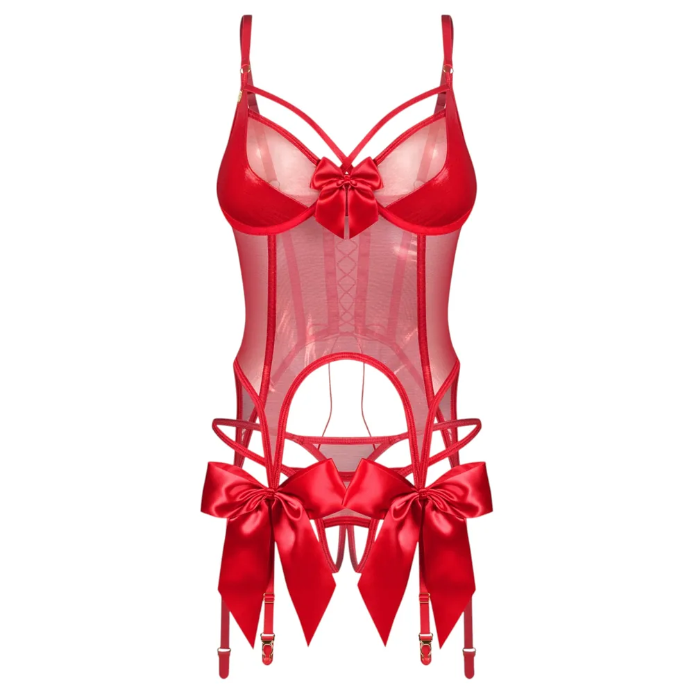 Obsessive Gifty - korzet a otvorené tangá (červená) – Obrázok 4