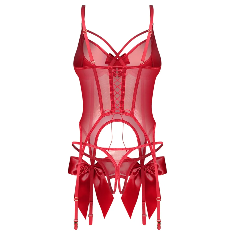 Obsessive Gifty - korzet a otvorené tangá (červená) – Obrázok 5