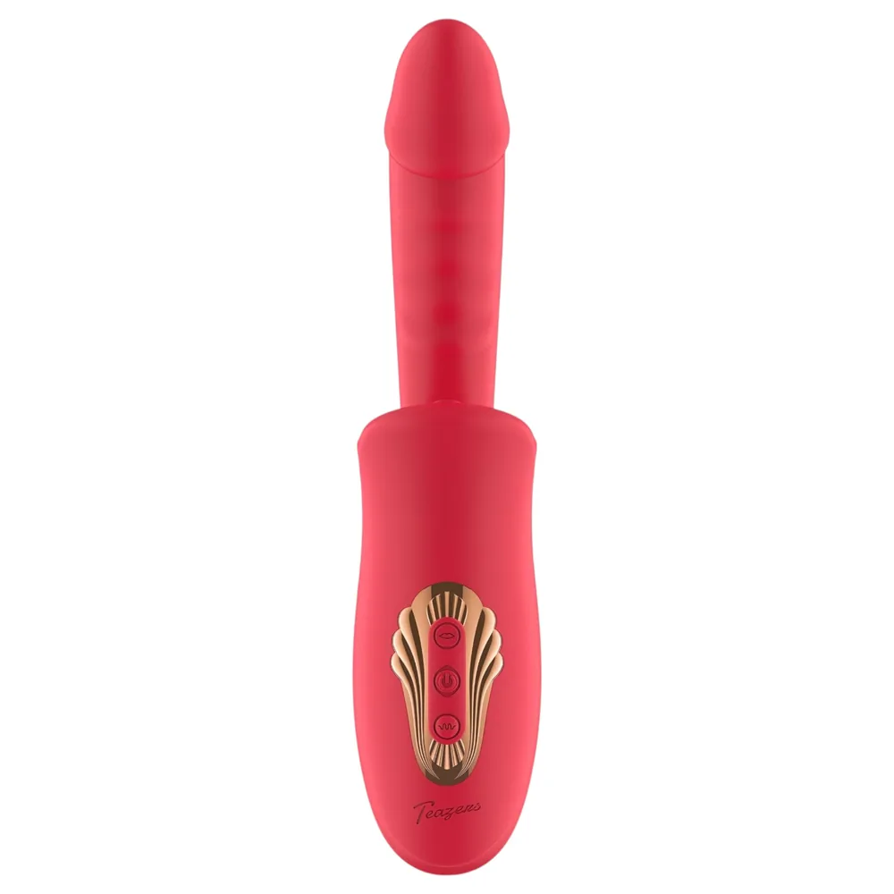 Teazers - vibračné dildo s jazýčkovým klitorálnym stimulátorom (červené) – Obrázok 3