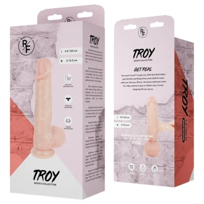 Real Fantasy Troy - realistický dildo s pohyblivou kožou (telovej farby) - 25 cm