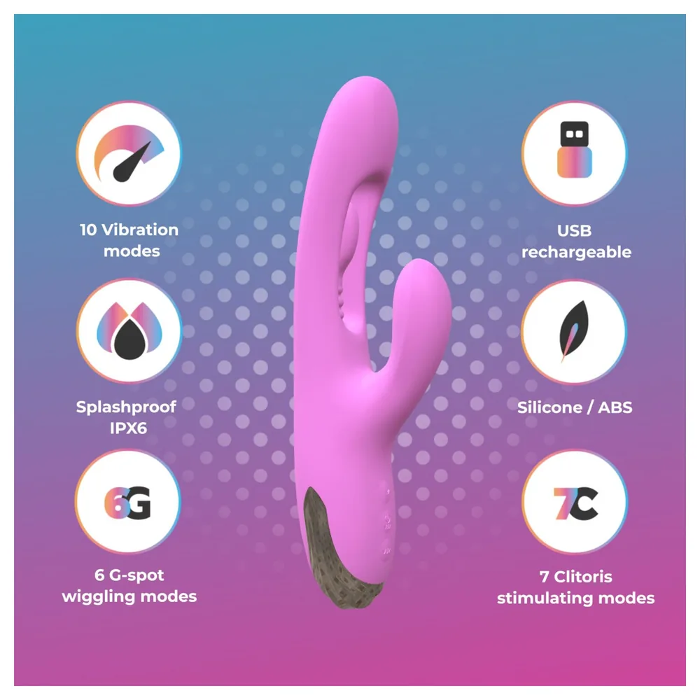 Good Vibes Only - vibrátor s klitorisovým ramenom a pohyblivým prstom (fialový) – Obrázok 5