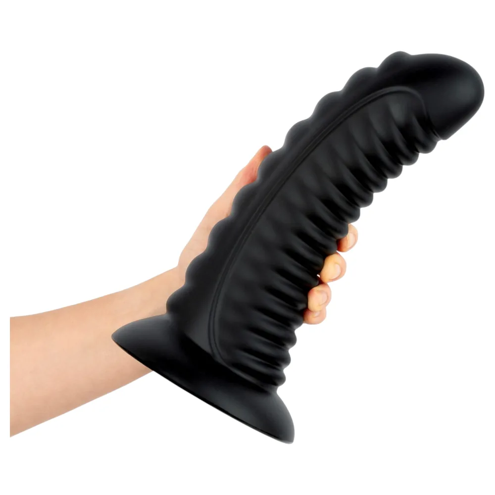 BUTTR Double Ribbed - obrovský rebrovaný análny kolík (čierny) - 26 cm – Obrázok 9