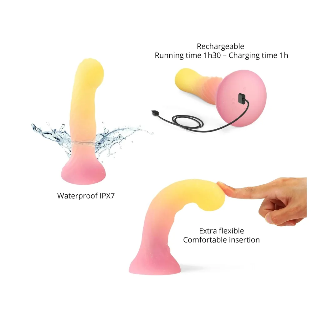 Love to Love Sugar Bomb - svietiace silikónové dildo s LED (ružovo-žlté) - 16,9 cm – Obrázok 3