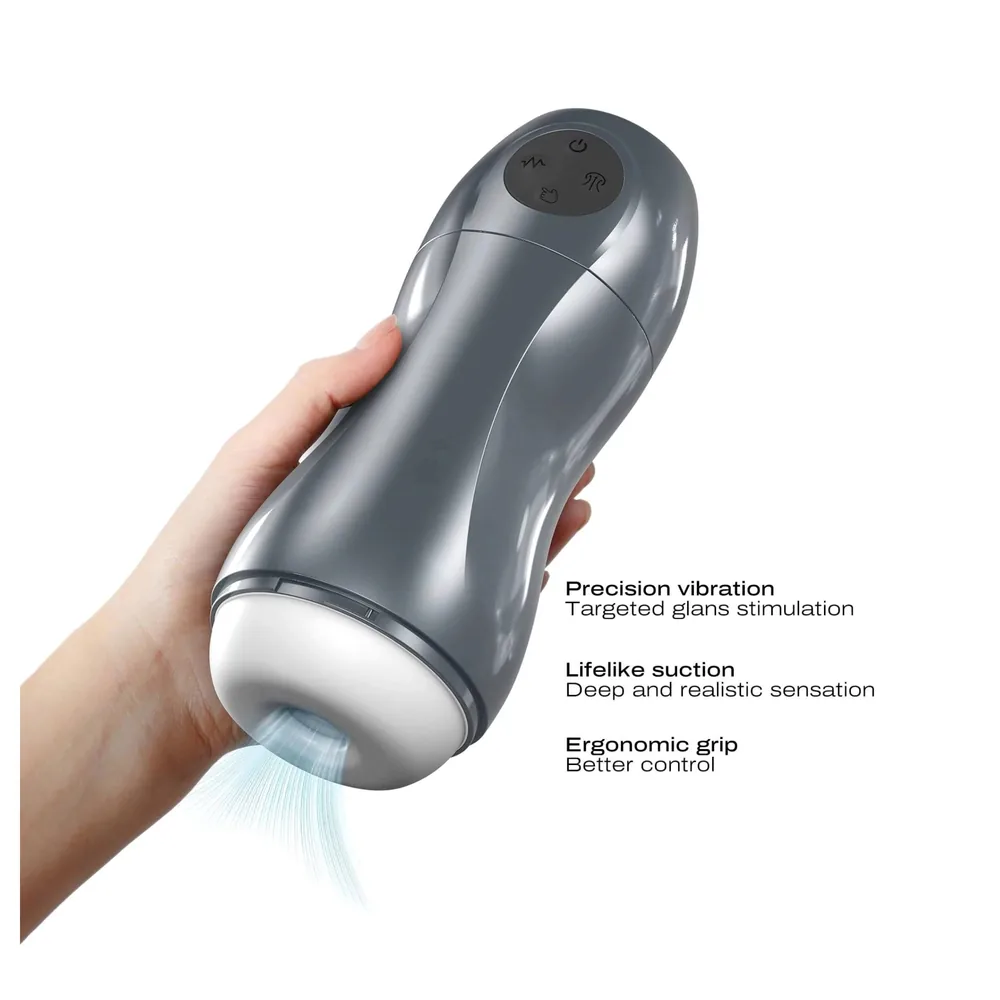 Dorcel Blowjoy Vibe - vákuový a vibračný akumulátorový masturbátor (sivý) – Obrázok 2