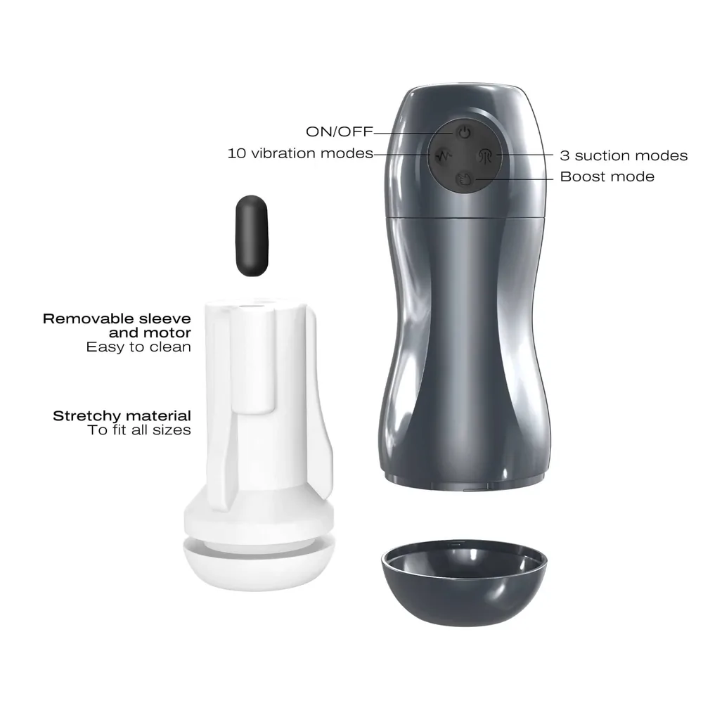 Dorcel Blowjoy Vibe - vákuový a vibračný akumulátorový masturbátor (sivý) – Obrázok 5