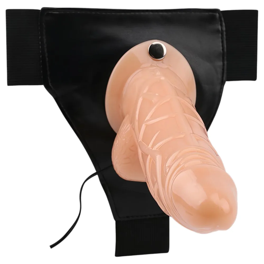 Hi-Basic Stunt Cock - vibračný, dutý pripínací dildo (telovej farby) – Obrázok 2