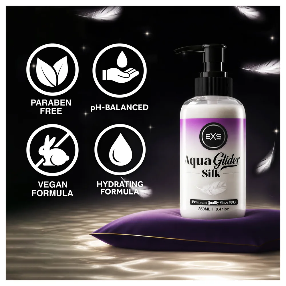 EXS AquaGlider Silk - hodvábny lubrikačný gél na vodnej báze v pumpičkovej fľaši (250 ml) – Obrázok 3